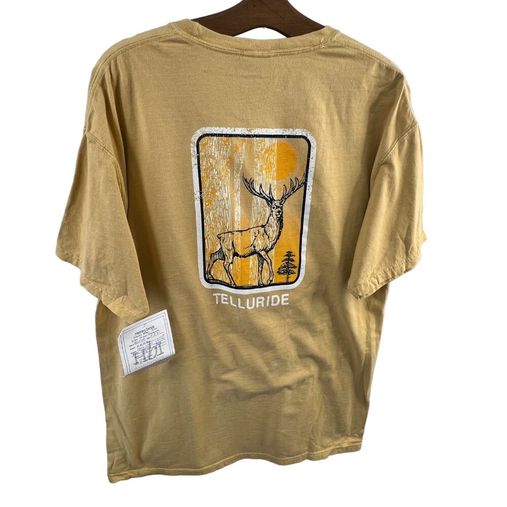 ComfortWash Telluride Graphic Tee Large Sand Beige 100% Cotton Elk Print Casual